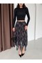 Black Plaid Asymmetrical Chiffon Skirt - 3