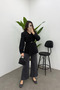 Women's Anthracite Ribbed Detailed Pocketed Scuba Pants - 2
