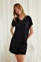 Women, Short Sleeve Lace V-Neck with Shorts, Black Pajama Set - 6