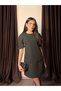 Women's Bombe Shoulder Dress with Shoulder Pad Decorative Pockets - 3