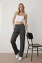 Piping Detailed, Elastic Waist, Pocketed, Knitted Wide Leg / Wide Leg Sports Anthracite Sweatpants - 2