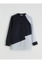 New Season Sparkling Pieces from Esvab Navy Blue Crew Neck Color Block Women's Sweatshirt Tunic - 5