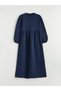 Lcw Modest Indigo Crew Neck Balloon Sleeve Muslin Dress - 5