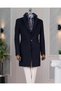 Italian Style S Slim Fit Mono Collar Wool Blended Cashmere Men's Coat Navy Blue T14688
