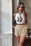 Beige High Waist Mini Women's Shorts Sh304 - 4