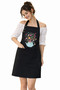 Fabric Kitchen Apron Stain Resistant Water Repellent Fabric Colorfast Print Teapot Floral Black Apron