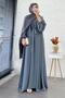 Double Abaya Set with Elastic Sleeves – Gray - 8