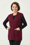 Women's Mother Burgundy V-Neck Buttoned Pocketed Diamond Pattern Wool Vest - 2