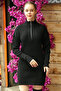 Half Turtleneck Zippered Collar Long Sleeve Ribbed Skirt Elastic Stylish Mini Knitwear Dress Tunic - 4