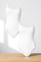 Women's Cotton Rope Strap Wide Neckline White 2-Piece Snap-On Bodysuit - 2