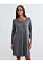 Alita City Lcw Dream Gray Combed Cotton Patterned Long Sleeve Women's Nightgown with a Difference - 2