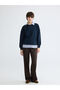 Navy Blue Shirt Collar Women's Thick Sweatshirt - 2