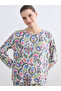 Ecru bicycle collar patterned women's pajama set - 2