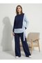 Women's Navy Blue Side Tie Striped Shirt Detailed Sports Suit Nj45 - 2