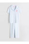 M&B Collection White Shirt Collar Striped Girls' Pajama Set