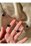 2-Piece Steel Clover Necklace & Earring Set |   Black Enamel Clover Necklace & Black Enamel Silver Color Earrings - 5