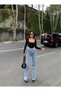 Women's High Waist Faded Effect Vintage Belted, Waist Tassel Hem Tassel Palazzo Jeans - 6