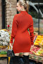 Half Turtleneck Zippered Collar Long Sleeve Ribbed Skirt Elastic Stylish Mini Knitwear Dress Tunic - 2