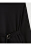 Black Crew Neck Metal Buckle Blouse - 6