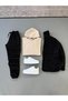 Moda Unisex 3 Yarn Shar Fleece-Lined Em Sweat Black Tracksuit Black 3-Piece Combination with Plush Jacket
