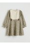 Ecru Crew Neck Floral Velvet Girl's Dress - 2