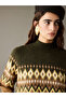 Lcw vision brown half turtleneck patterned women's knitwear sweater - 5