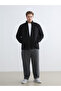 Black Standard Fit Mock Neck Fleece Men's Zippered Sweatshirt - 3