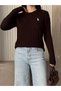 Women's Crew Neck Embroidery Detailed Hair Knit Sweater - 8