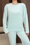 Women's Pastel Green Soft Textured Winter French Velvet Comfortable Fit Long Sleeve Pajama Set - 5