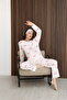 Women's Ribbon-Patterned Soft Textured Winter Cotton Long Sleeve Comfortable Fit Pajama Set