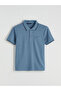 Blue Polo Neck Short Sleeve Men's Textured T-Shirt from Plus-Store - 5