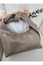 Women's Shoulder Bag with Knotted Handle, Zipper, Soft Faux Leather, Daily Use Beige Bag - 6