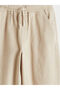 Beige Elastic Waist Velvet Boys' Trousers - 3