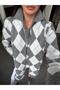 Polo Collar Baklava Pattern Premium Soft Scarf Sweater Set