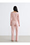 Lcw Dream Red Crew Neck Striped Women's Pajama Set - 4