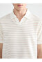 Beige Polo Neck Striped T-Shirt from Plus-Store - 3