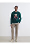 Lcw Vision Green Crew Neck Bear Teddy Printed Men's Knitwear Sweater - 2