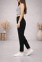 Women's High Waist Carrot Cut Black Fabric Trousers with Pocket Detail - 5