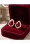 Damla Form Gold Women's Earrings with Burgundy Stone Detail |   Silver Needle |   Special Boxed - 3