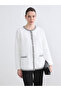 White Crew Neck Textured Women's Cardigan