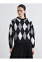 Anthracite Crew Neck Diamond Patterned Women's Knit Tunic