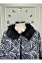 Gray Patterned Women's Poncho with Fur Detail on the Collar and Sleeves - 3
