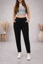 Women's High Waist Carrot Cut Black Fabric Trousers with Pocket Detail