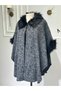 Straight Striped Women's Poncho with Fur Detail on the Collar and Sleeves - 4