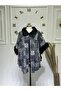 Gray Patterned Women's Poncho with Fur Detail on the Collar and Sleeves