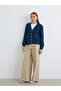 Petrol v-neck patterned women's knitted cardigan - 2