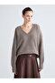 Lcw Vision Beige V-Neck Oversize Women's Knitwear Sweater - 2