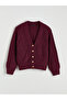 Burgundy V-Neck Self-Patterned Women's Knitwear Cardigan - 5