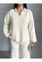 Women's Polo Neck Corded Fabric Bottom-Top Knitwear Set - 7