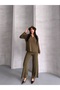 Women's Polo Neck Corded Fabric Bottom-Top Knitwear Set - 6